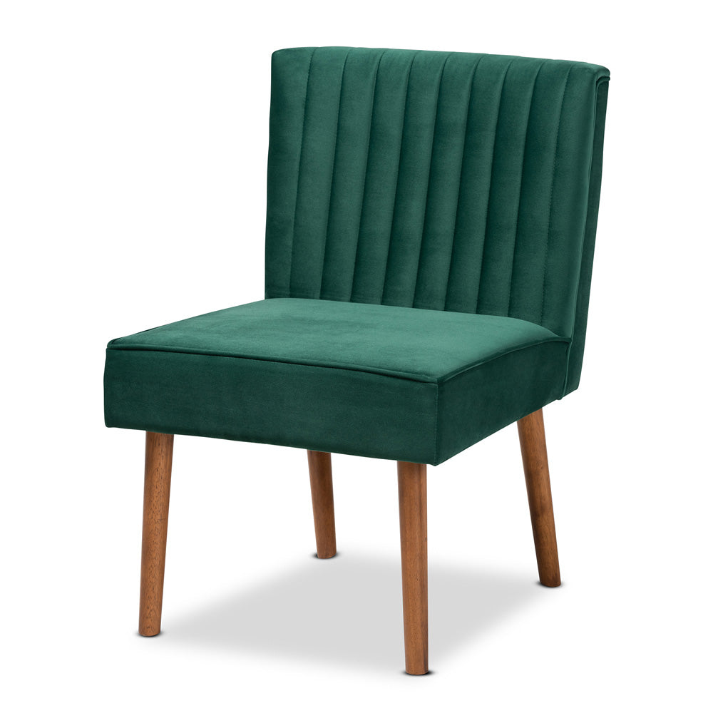Baxton Studio - Alvis Dining Set in Emerald Green/Walnut Brown - BBT8063-Emerald Velvet/Walnut-5PC Dining Nook Set view 4