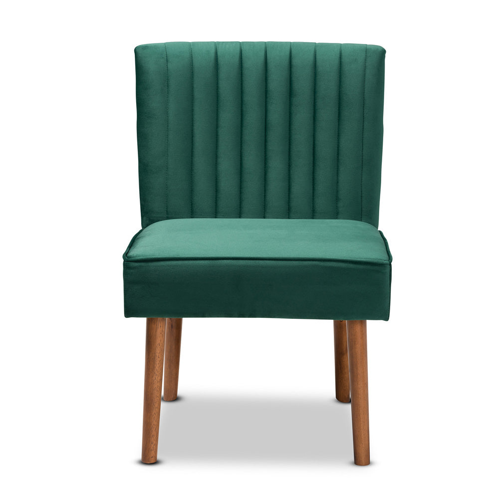 Baxton Studio - Alvis Dining Set in Emerald Green/Walnut Brown - BBT8063-Emerald Velvet/Walnut-5PC Dining Nook Set view 5