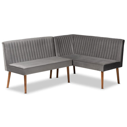 Baxton Studio - Alvis Dining Set in Grey/Walnut Brown - BBT8063-Grey Velvet/Walnut-2PC SF Bench view 1