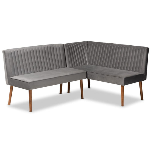 Baxton Studio - Alvis Dining Set in Grey/Walnut Brown - BBT8063-Grey Velvet/Walnut-2PC SF Bench view 1