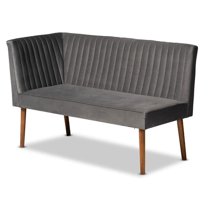 Baxton Studio - Alvis Dining Set in Grey/Walnut Brown - BBT8063-Grey Velvet/Walnut-2PC SF Bench view 3