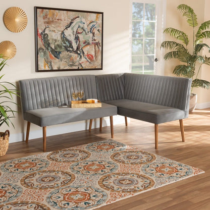 Baxton Studio - Alvis Dining Set in Grey/Walnut Brown - BBT8063-Grey Velvet/Walnut-2PC SF Bench view 7