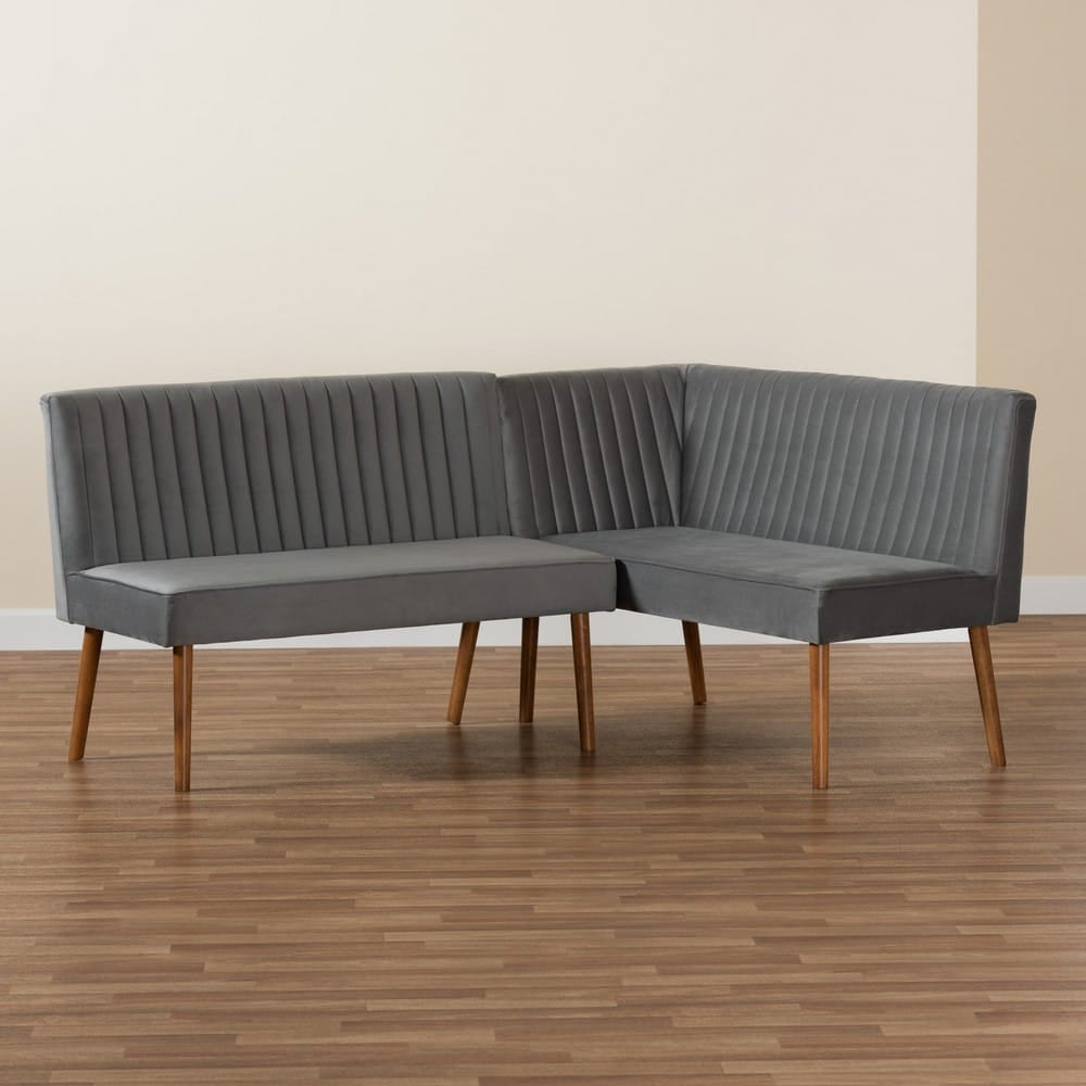 Baxton Studio - Alvis Dining Set in Grey/Walnut Brown - BBT8063-Grey Velvet/Walnut-2PC SF Bench view 8