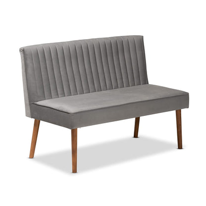 Baxton Studio - Alvis Dining Set in Grey/Walnut Brown - BBT8063-Grey Velvet/Walnut-3PC Dining Nook Set view 2