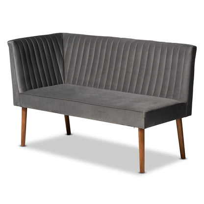 Baxton Studio - Alvis Dining Set in Grey/Walnut Brown - BBT8063-Grey Velvet/Walnut-3PC Dining Nook Set view 3