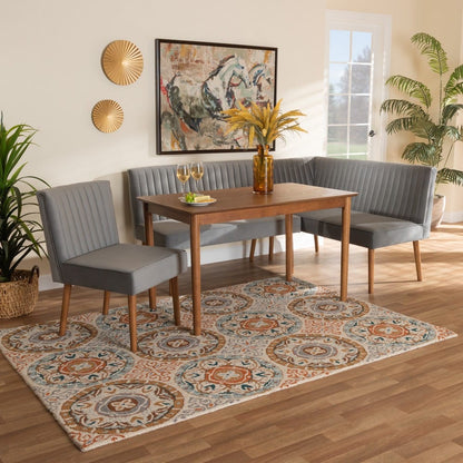 Baxton Studio - Alvis Dining Set in Grey/Walnut Brown - BBT8063-Grey Velvet/Walnut-4PC Dining Nook Set view 10