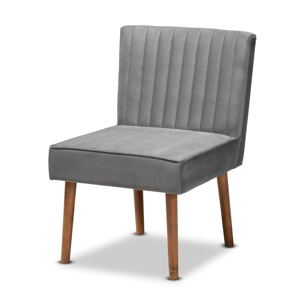 Baxton Studio - Alvis Dining Set in Grey/Walnut Brown - BBT8063-Grey Velvet/Walnut-5PC Dining Nook Set view 4