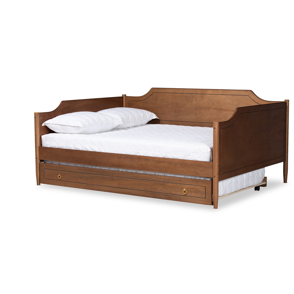 Baxton Studio - Alya Full Size Daybed with Trundle in Walnut Brown - MG0016-1-Walnut-Daybed-F/T view 1