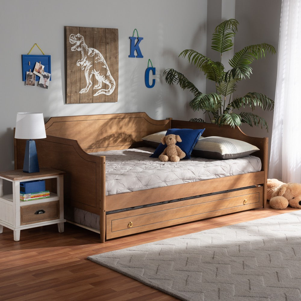 Baxton Studio - Alya Full Size Daybed with Trundle in Walnut Brown - MG0016-1-Walnut-Daybed-F/T view 9