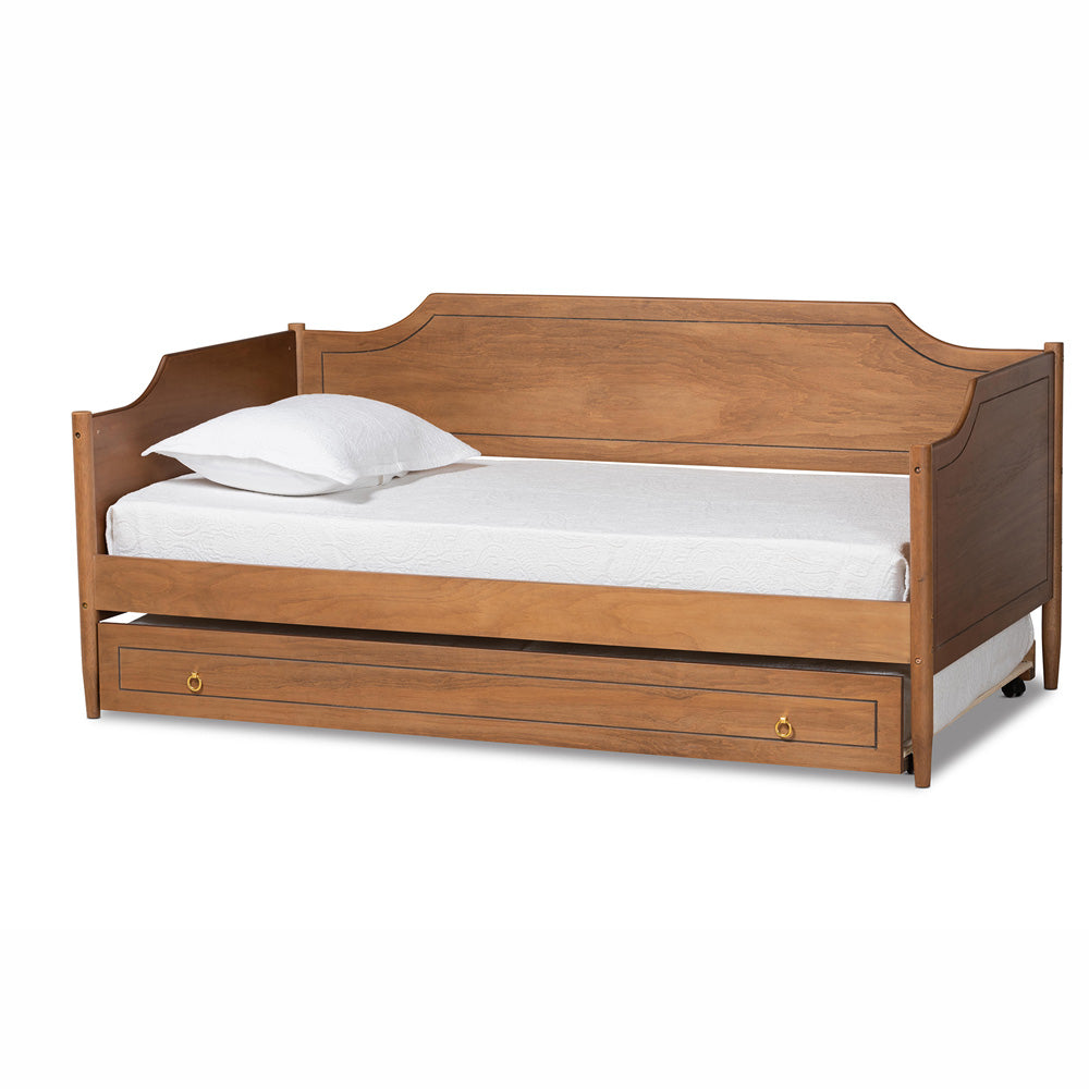 Baxton Studio - Alya Twin Size Daybed with Trundle in Walnut/Gold - MG0016-1-Walnut-Daybed with Trundle view 1