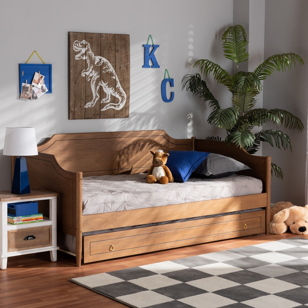 Baxton Studio - Alya Twin Size Daybed with Trundle in Walnut/Gold - MG0016-1-Walnut-Daybed with Trundle view 9