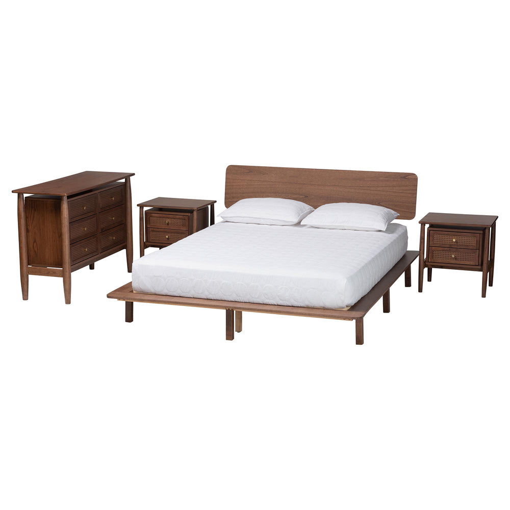 Baxton Studio - Alyssa King Bedroom Set in Walnut Brown - SW8598-Walnut-4PC King Bedroom set view 1