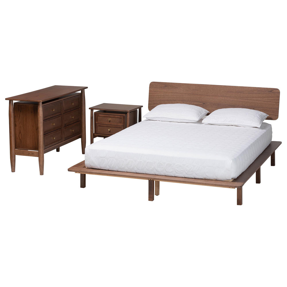 Baxton Studio - Alyssa Queen Bedroom Set in Walnut Brown - SW8598-Walnut-3PC Queen Bedroom set view 1