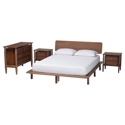 Baxton Studio - Alyssa Queen Bedroom Set in Walnut Brown - SW8598-Walnut-4PC Queen Bedroom set view 1