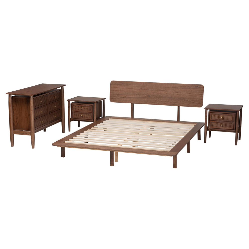 Baxton Studio - Alyssa Queen Bedroom Set in Walnut Brown - SW8598-Walnut-4PC Queen Bedroom set view 2
