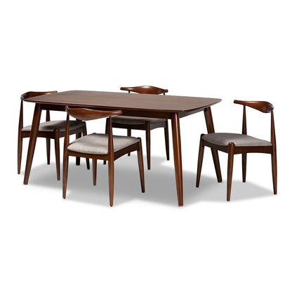 Baxton Studio - Amato Dining Set in Light Grey/Walnut - Aeron-Light Grey/Walnut-5PC Dining Set view 1