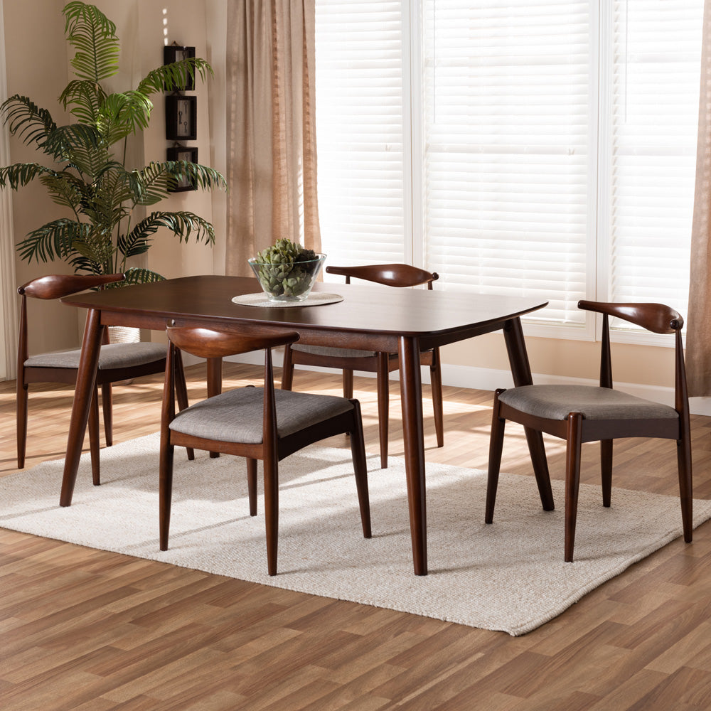 Baxton Studio - Amato Dining Set in Light Grey/Walnut - Aeron-Light Grey/Walnut-5PC Dining Set view 5