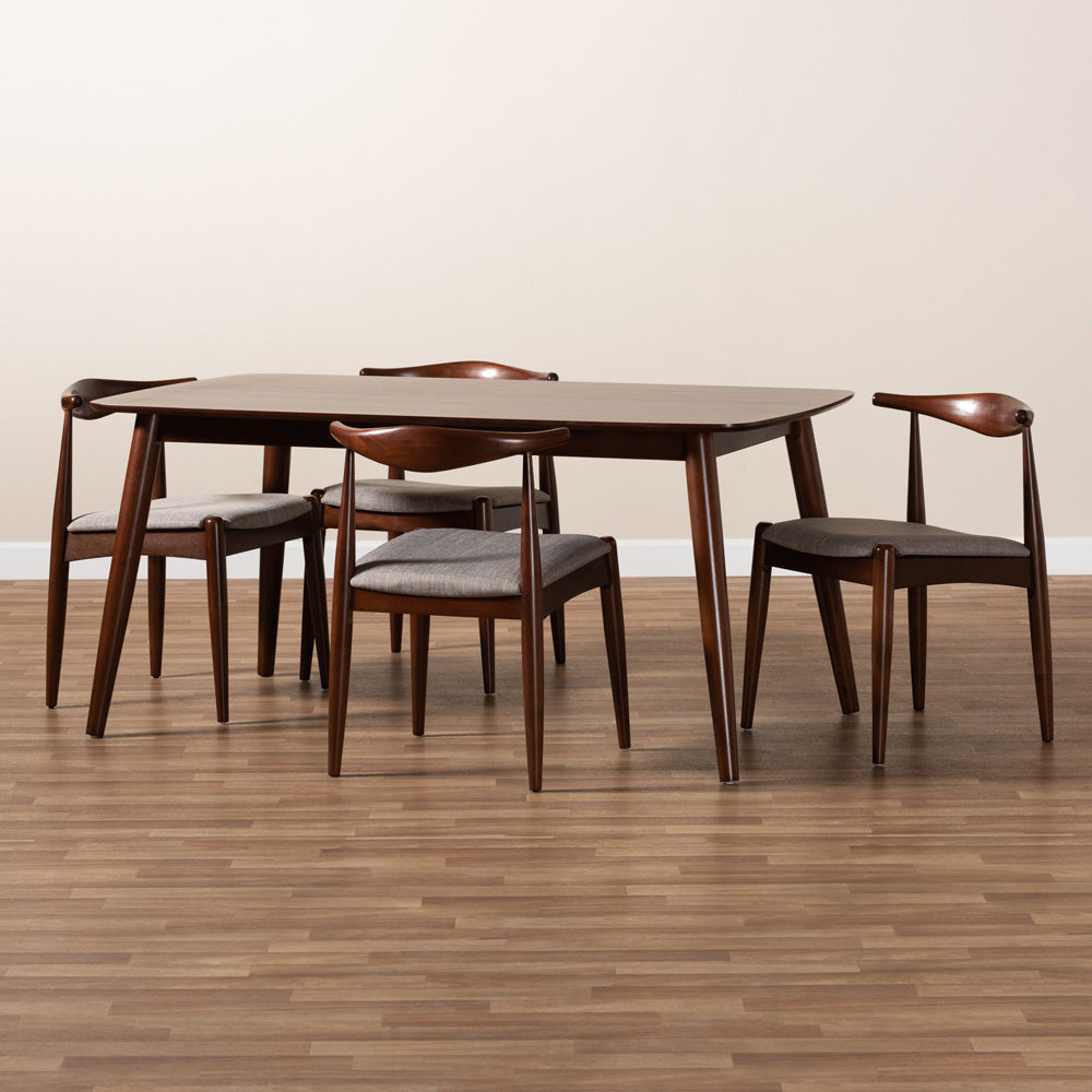 Baxton Studio - Amato Dining Set in Light Grey/Walnut - Aeron-Light Grey/Walnut-5PC Dining Set view 6