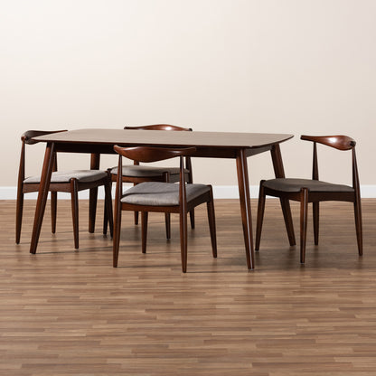 Baxton Studio - Amato Dining Set in Light Grey/Walnut - Aeron-Light Grey/Walnut-5PC Dining Set view 6
