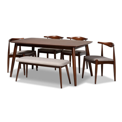 Baxton Studio - Amato Dining Set in Light Grey/Walnut - Aeron-Light Grey/Walnut-6PC Dining Set view 1