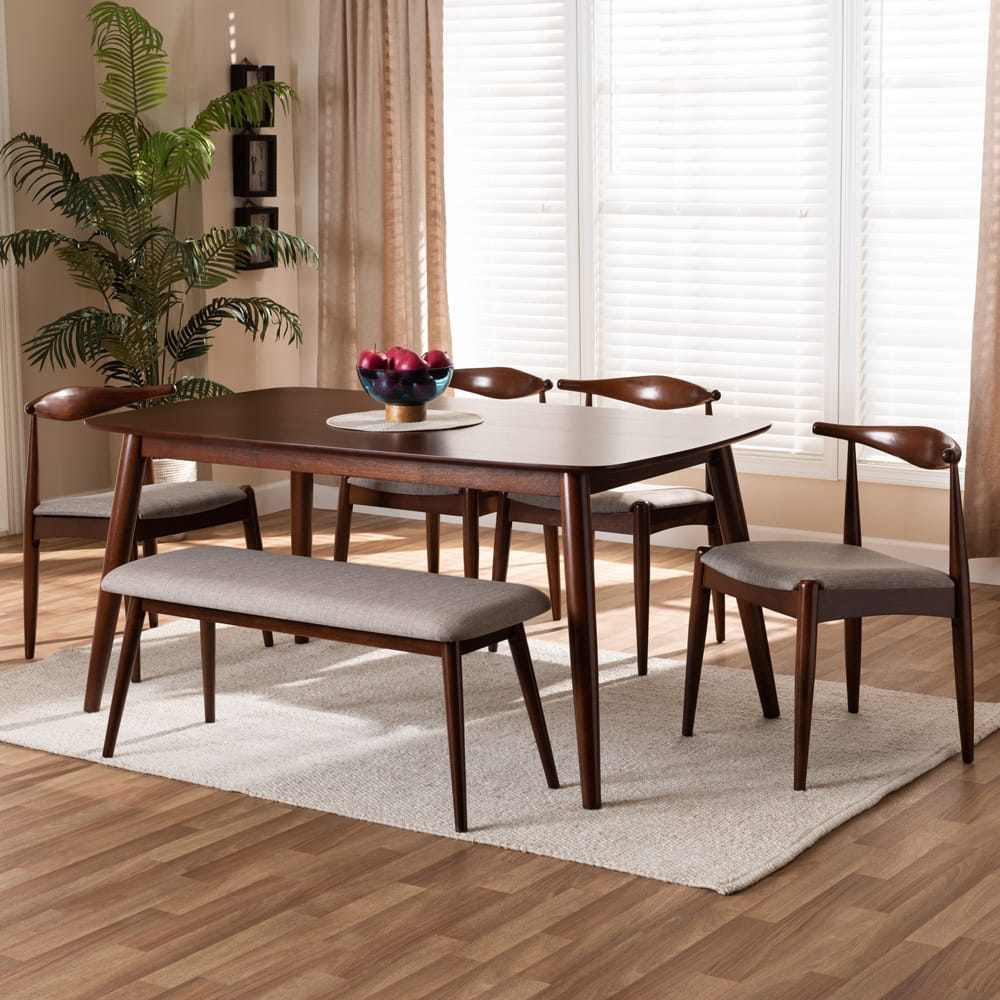 Baxton Studio - Amato Dining Set in Light Grey/Walnut - Aeron-Light Grey/Walnut-6PC Dining Set view 6