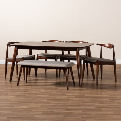 Baxton Studio - Amato Dining Set in Light Grey/Walnut - Aeron-Light Grey/Walnut-6PC Dining Set view 7