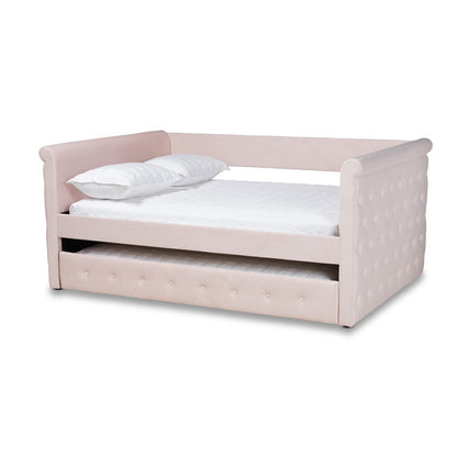 Baxton Studio - Amaya Full Size Daybed with Trundle in Light Pink - CF8825-Light Pink-Daybed-F/T view 1