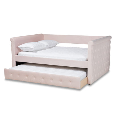 Baxton Studio - Amaya Full Size Daybed with Trundle in Light Pink - CF8825-Light Pink-Daybed-F/T view 2