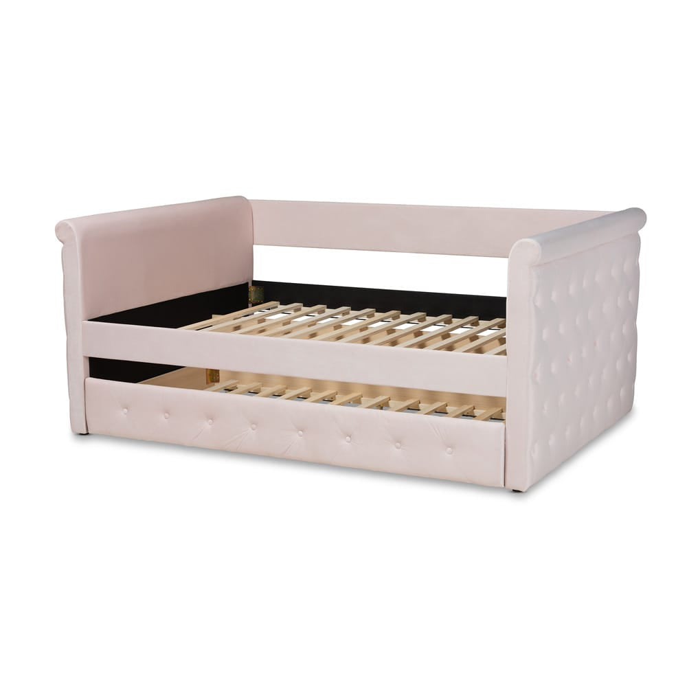 Baxton Studio - Amaya Full Size Daybed with Trundle in Light Pink - CF8825-Light Pink-Daybed-F/T view 4