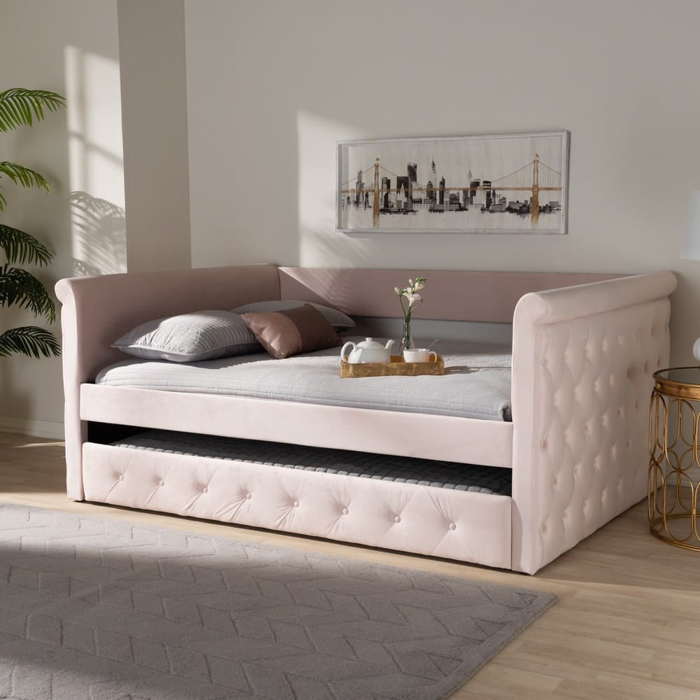 Baxton Studio - Amaya Full Size Daybed with Trundle in Light Pink - CF8825-Light Pink-Daybed-F/T view 8