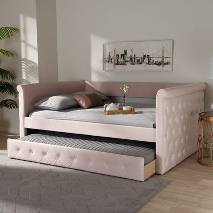 Baxton Studio - Amaya Full Size Daybed with Trundle in Light Pink - CF8825-Light Pink-Daybed-F/T view 9