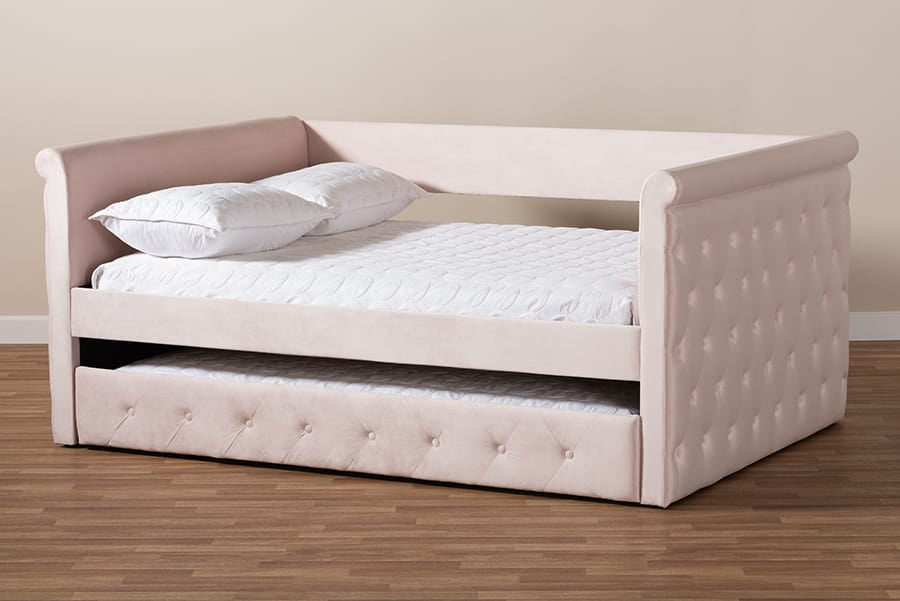 Baxton Studio - Amaya Full Size Daybed with Trundle in Light Pink - CF8825-Light Pink-Daybed-F/T view 10