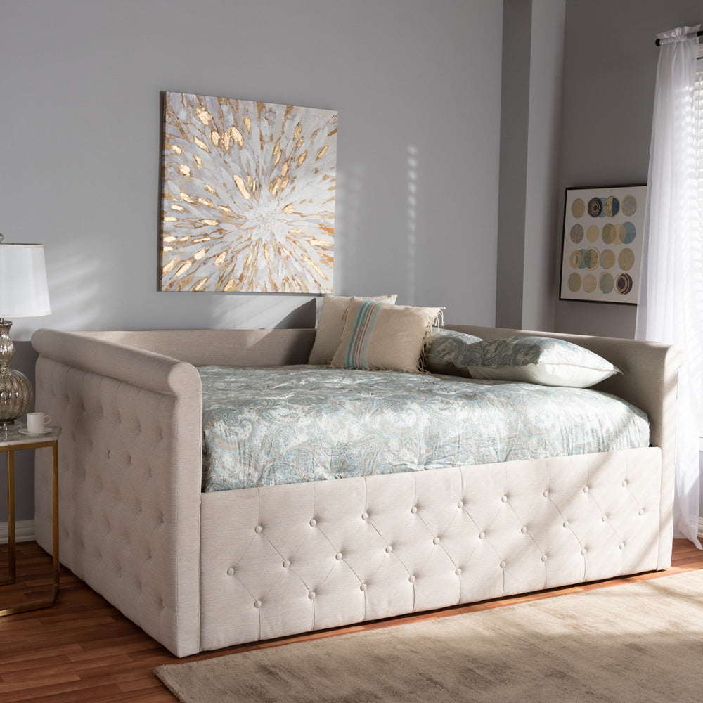 Baxton Studio - Amaya Queen Size Daybed in Light Beige - CF8825-C-Light Beige-Daybed-Q view 6
