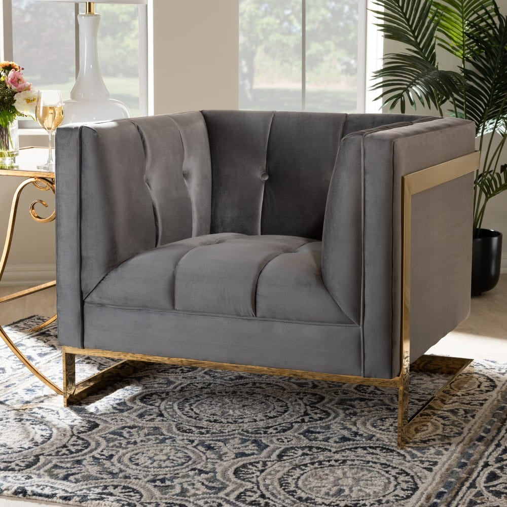 Baxton Studio - Ambra Chair in Gray/Gold - TSF-5507-Grey/Gold-CC view 7