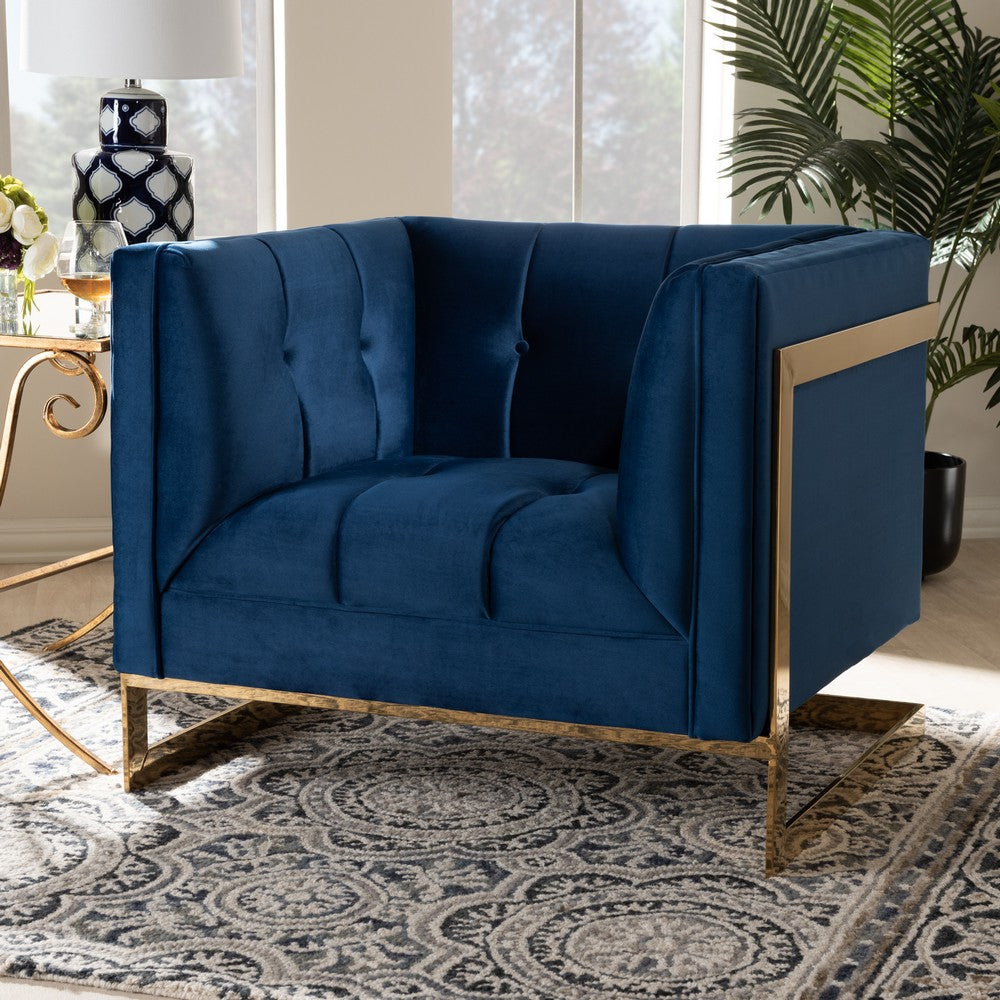 Baxton Studio - Ambra Chair in Royal Blue/Gold - TSF-5507-Navy/Gold-CC view 7