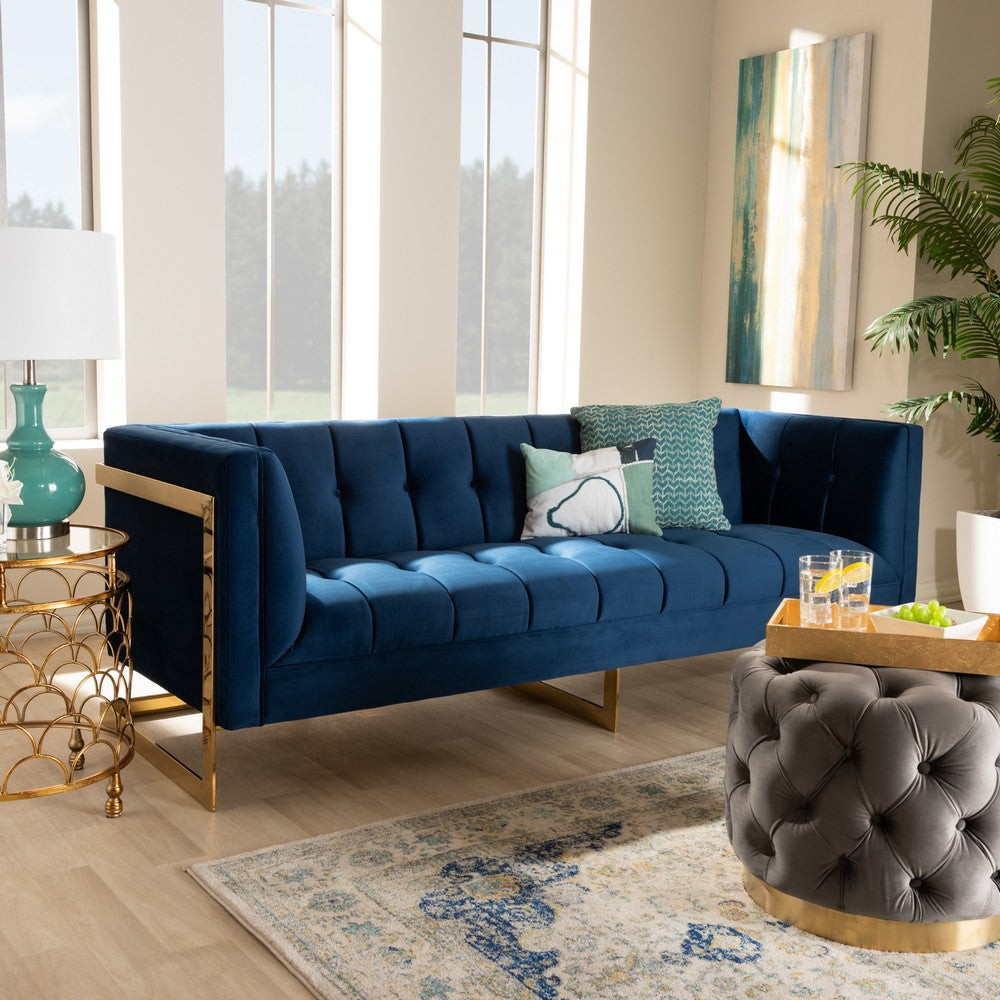 Baxton Studio - Ambra Sofa in Royal Blue/Gold - TSF-5507-Navy/Gold-SF view 7