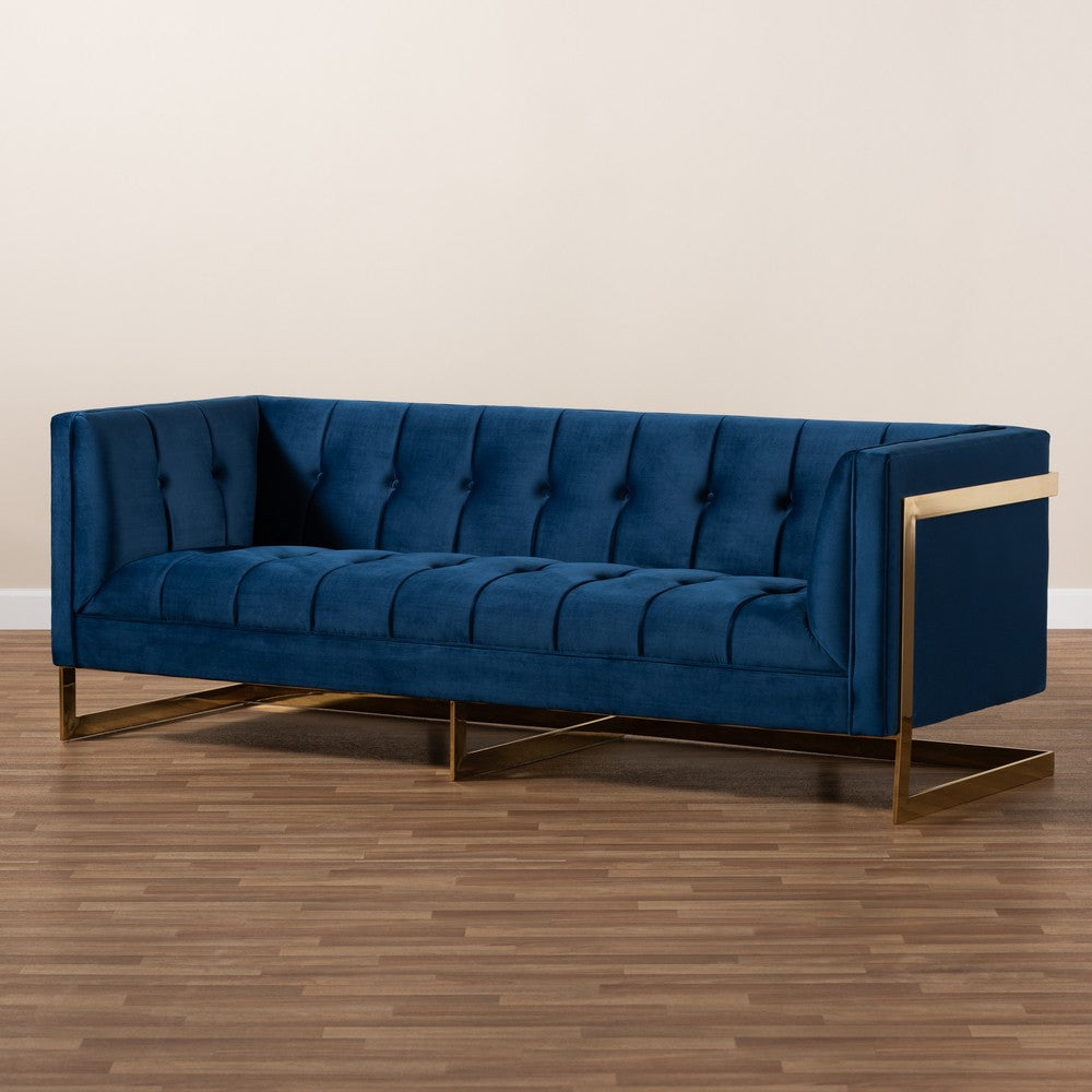 Baxton Studio - Ambra Sofa in Royal Blue/Gold - TSF-5507-Navy/Gold-SF view 8