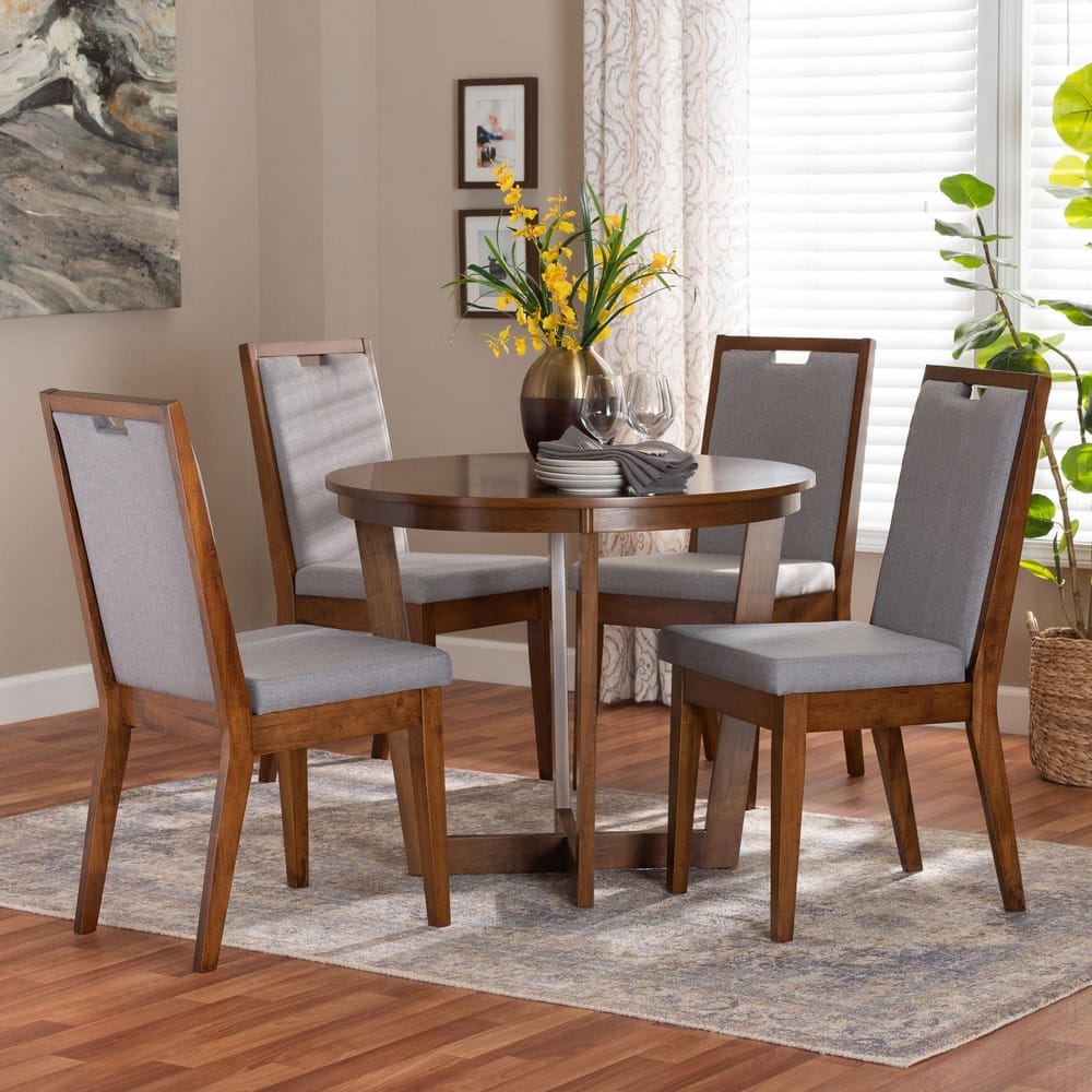 Baxton Studio - Ana Dining Set in Grey/Walnut Brown - Ana-Grey/Walnut-5PC Dining Set view 8