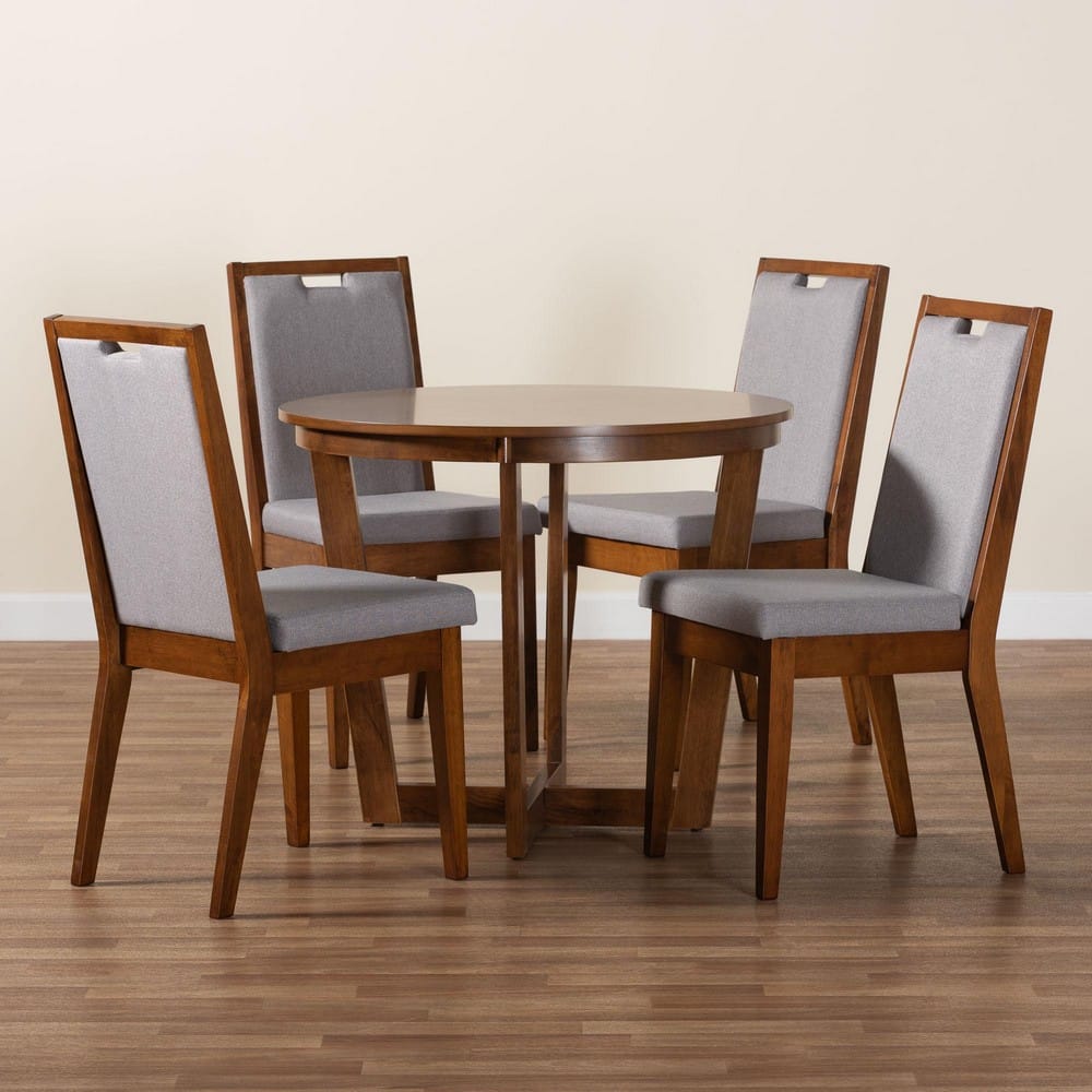 Baxton Studio - Ana Dining Set in Grey/Walnut Brown - Ana-Grey/Walnut-5PC Dining Set view 9