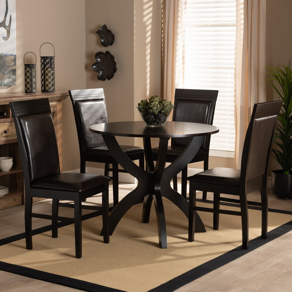 Baxton Studio - Ancel Dining Set in Dark Brown - Ancel-Dark Brown-5PC Dining Set view 7