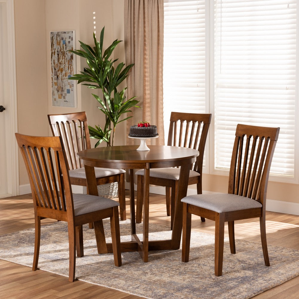 Baxton Studio - Andi Dining Set in Grey/walnut brown - Andi-Grey/Walnut-5PC Dining Set view 7