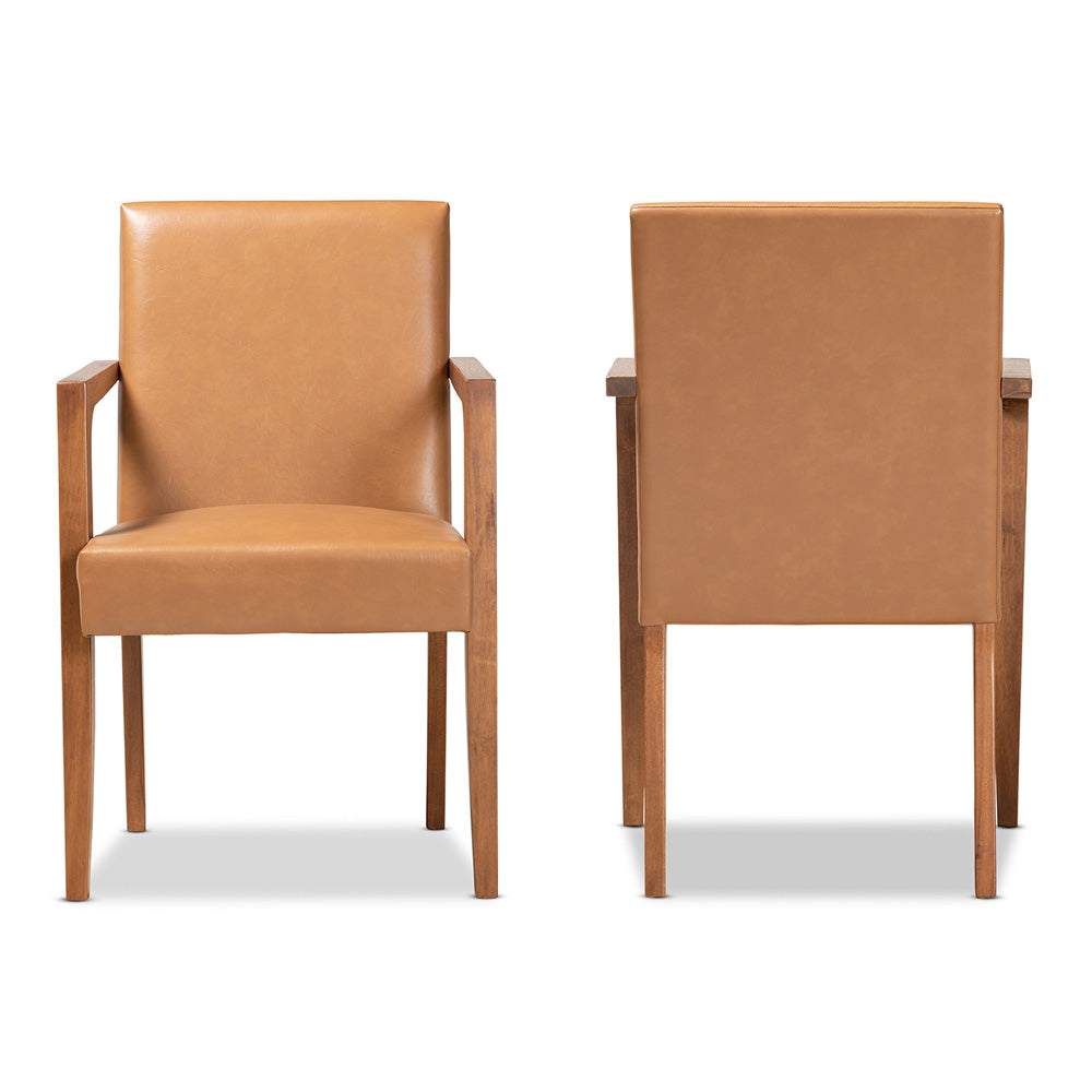 Baxton Studio - Andrea Set of 2 Chairs in Tan/Walnut Brown - BBT5267-Tan/Walnut-Chair view 2