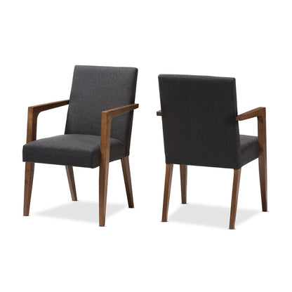 Baxton Studio - Andrea Set of 2 Dining Chairs in Dark Grey/"Walnut" Brown - BBT5267-Dark Grey-Chair view 1