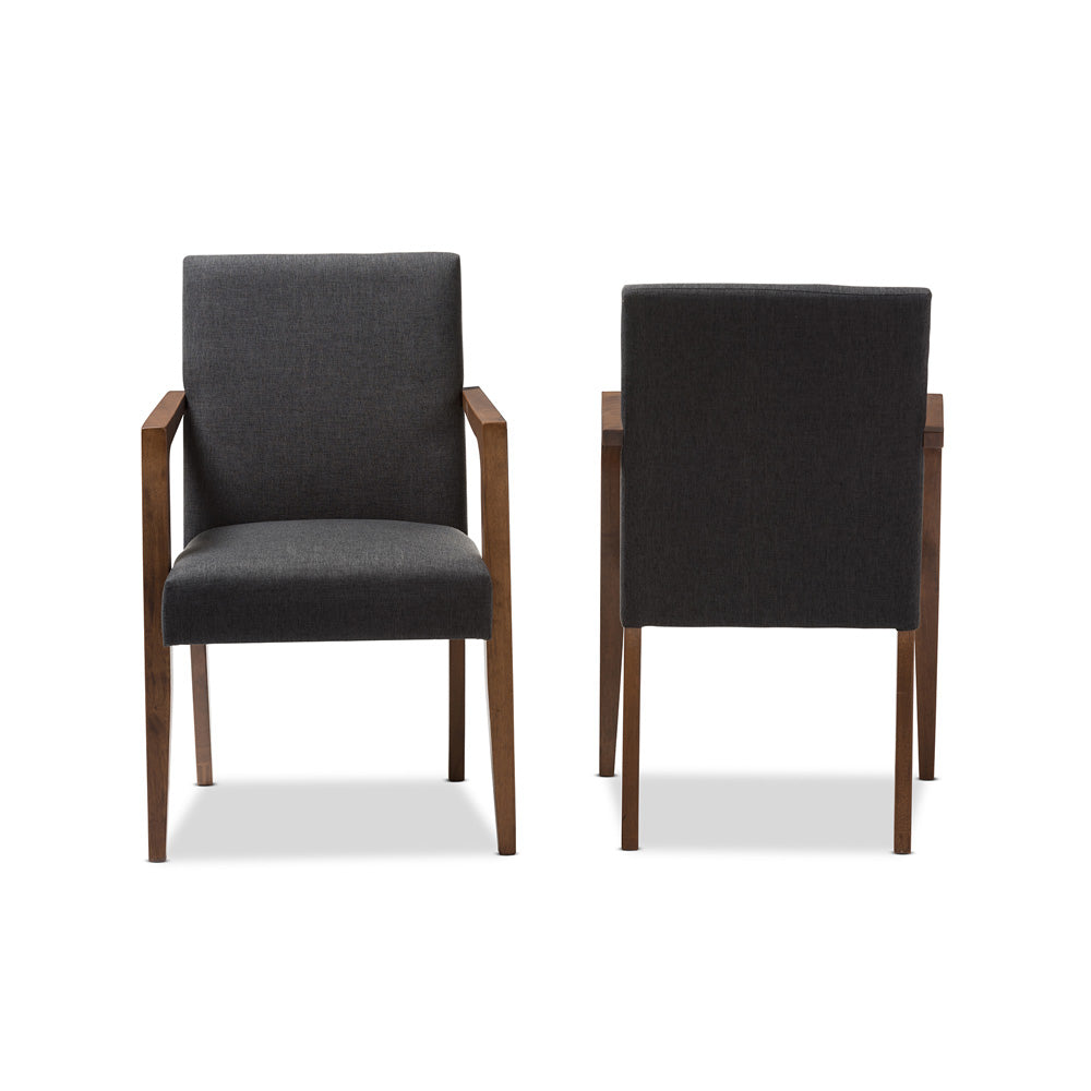 Baxton Studio - Andrea Set of 2 Dining Chairs in Dark Grey/"Walnut" Brown - BBT5267-Dark Grey-Chair view 2