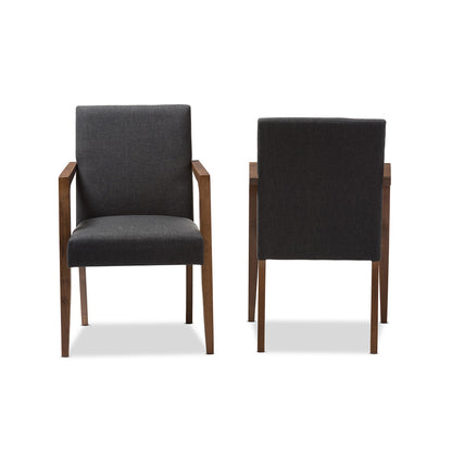 Baxton Studio - Andrea Set of 2 Dining Chairs in Dark Grey/"Walnut" Brown - BBT5267-Dark Grey-Chair view 2