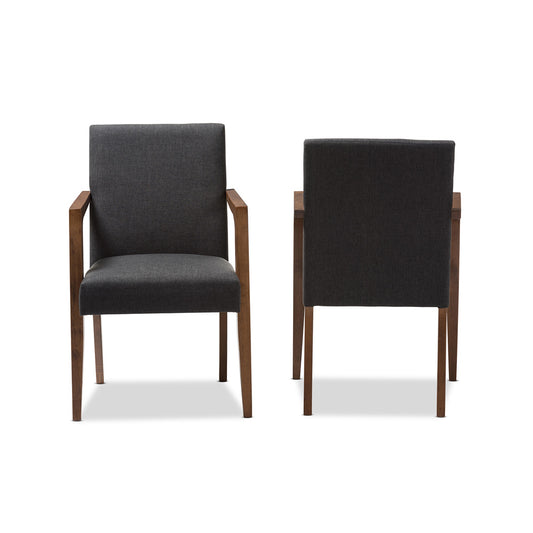 Baxton Studio - Andrea Set of 2 Dining Chairs in Dark Grey/"Walnut" Brown - BBT5267-Dark Grey-Chair view 2