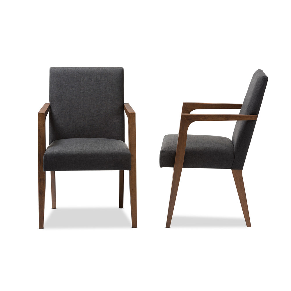 Baxton Studio - Andrea Set of 2 Dining Chairs in Dark Grey/"Walnut" Brown - BBT5267-Dark Grey-Chair view 3