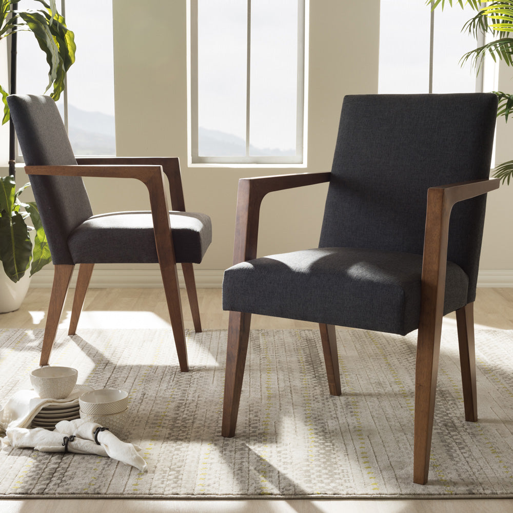 Baxton Studio - Andrea Set of 2 Dining Chairs in Dark Grey/"Walnut" Brown - BBT5267-Dark Grey-Chair view 4