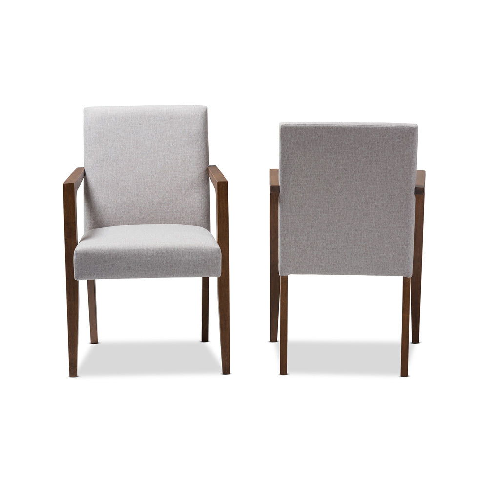 Baxton Studio - Andrea Set of 2 Dining Chairs in Greyish Beige/"Walnut" Brown - BBT5267-Greyish Beige-Chair view 2