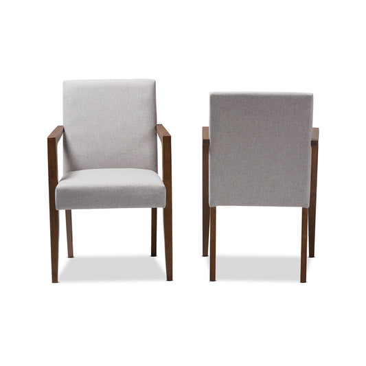 Baxton Studio - Andrea Set of 2 Dining Chairs in Greyish Beige/"Walnut" Brown - BBT5267-Greyish Beige-Chair view 2